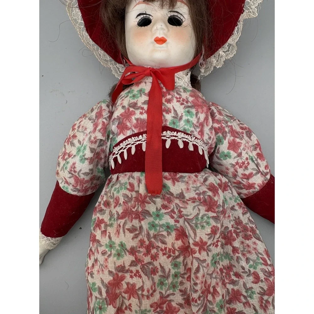 Vintage Creepy Bisque Porcelain Doll in‎ Dress 18